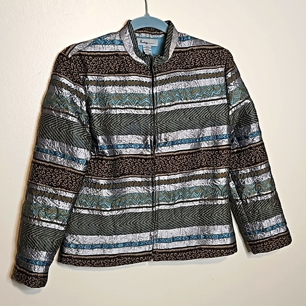 Analogy Nehru Collar Jacket Embroidered Eclectic Petite Small Lined